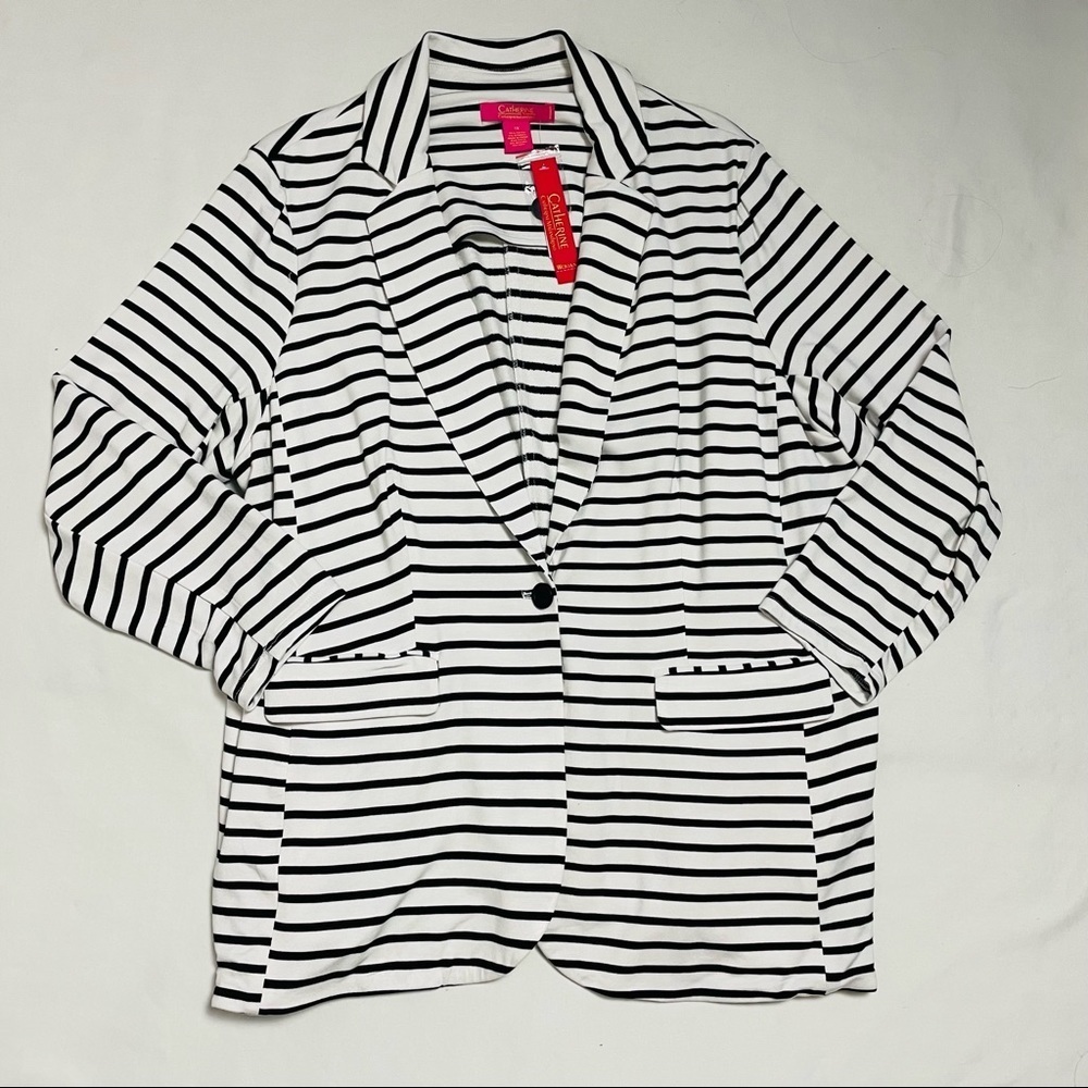 NWT New Catherine Malandrino Striped French Terry Knit Blazer Size 1X